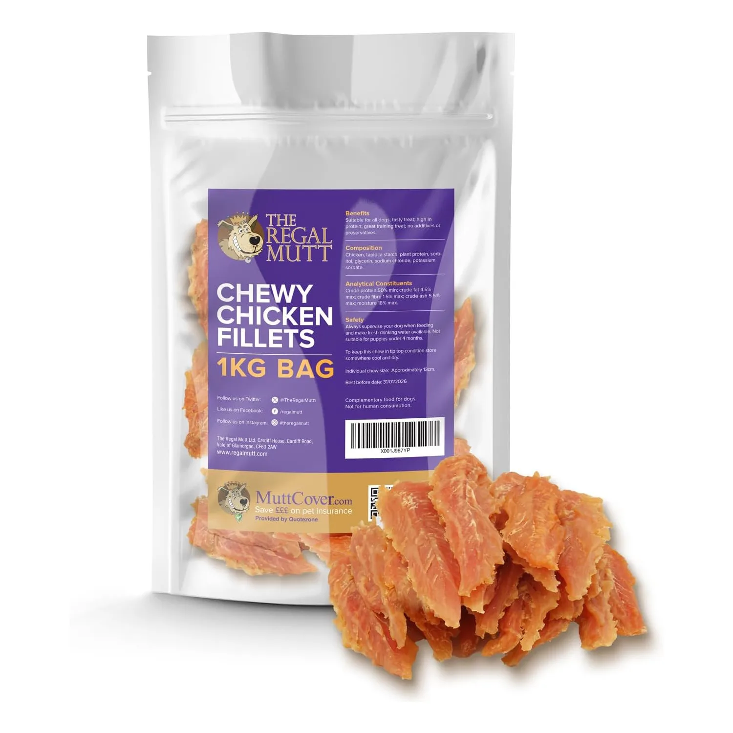 Chewy Chicken Fillets 1kg Bag Regal Mutt