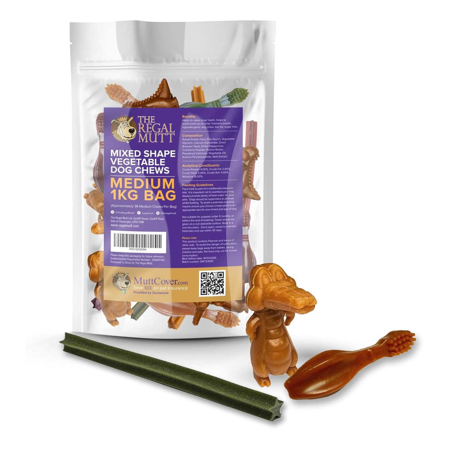 Vegetable Dog Chews - Mixed Shape - Medium - 1kg Bag