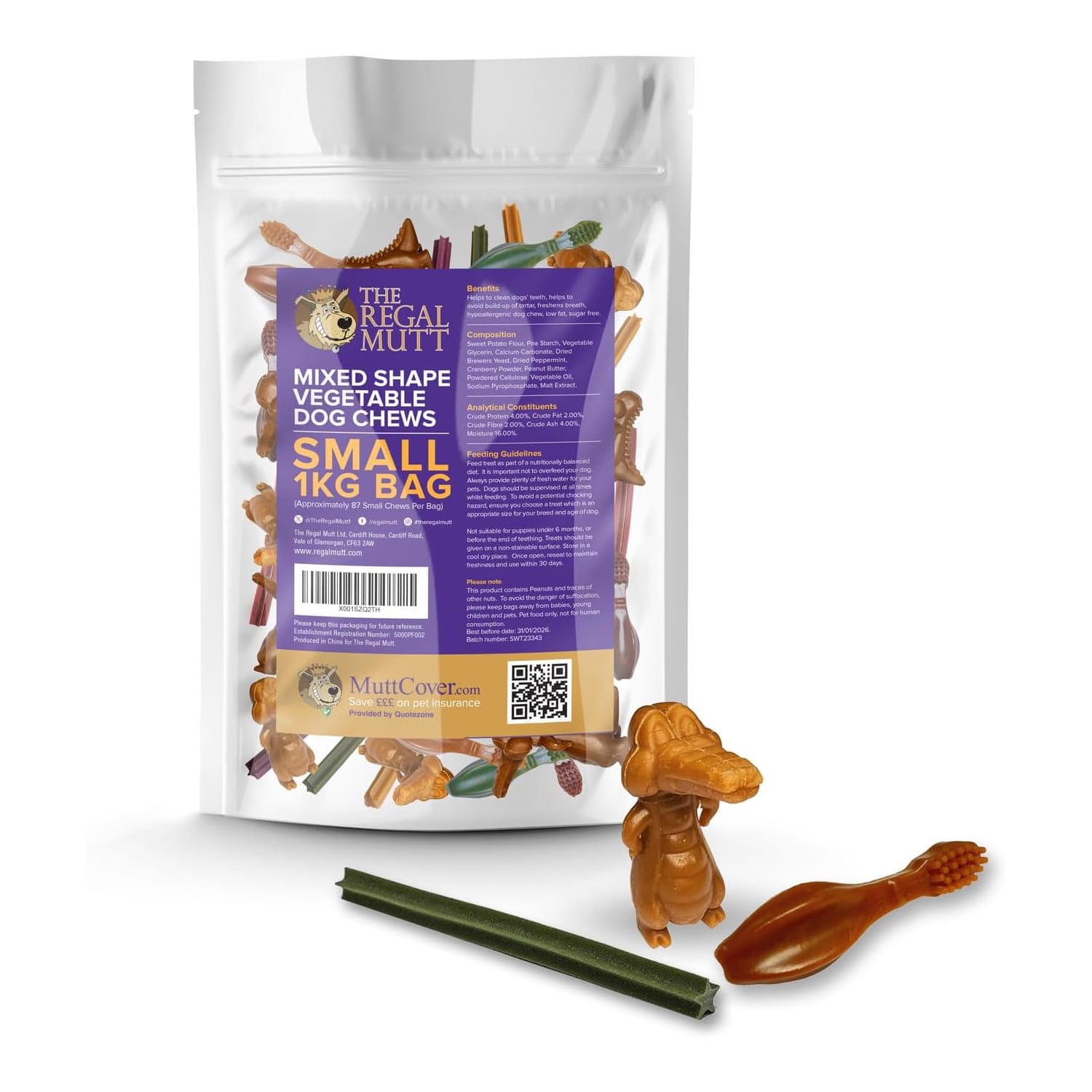 Vegetable Dog Chews - Mixed Shape - Small - 1kg Bag