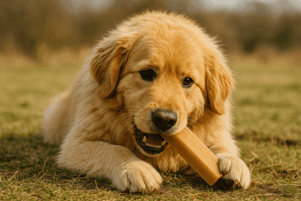 Dog chewing yak milk chew
