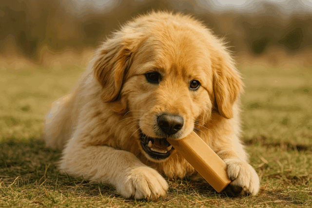 Dog chewing yak milk chew